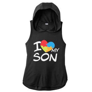 I Love My Autistic Son Autism Awareness Month Ladies PosiCharge Tri-Blend Wicking Draft Hoodie Tank