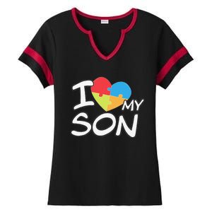 I Love My Autistic Son Autism Awareness Month Ladies Halftime Notch Neck Tee