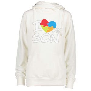 I Love My Autistic Son Autism Awareness Month Womens Funnel Neck Pullover Hood