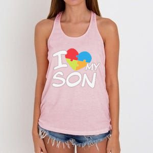 I Love My Autistic Son Autism Awareness Month Women's Knotted Racerback Tank