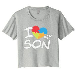 I Love My Autistic Son Autism Awareness Month Women's Crop Top Tee