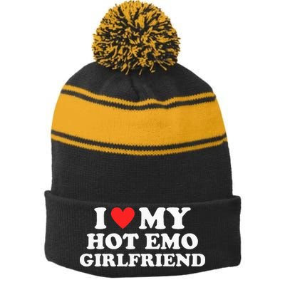 I Love My Hot Emo Girlfriend GF Red Heart Eboy Egirl Funny Stripe Pom Pom Beanie