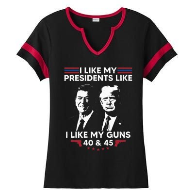 I Like My Presidents Like I Like My Guns 40 & 45 Vote Trump Ladies Halftime Notch Neck Tee