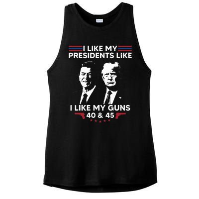 I Like My Presidents Like I Like My Guns 40 & 45 Vote Trump Ladies PosiCharge Tri-Blend Wicking Tank