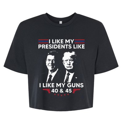 I Like My Presidents Like I Like My Guns 40 & 45 Vote Trump Bella+Canvas Jersey Crop Tee