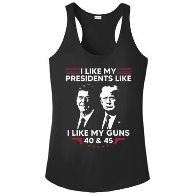 I Like My Presidents Like I Like My Guns 40 & 45 Vote Trump Ladies PosiCharge Competitor Racerback Tank