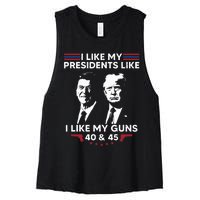 I Like My Presidents Like I Like My Guns 40 & 45 Vote Trump Women's Racerback Cropped Tank