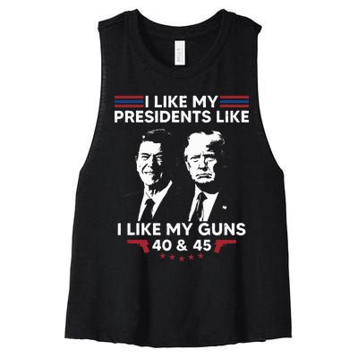 I Like My Presidents Like I Like My Guns 40 & 45 Vote Trump Women's Racerback Cropped Tank