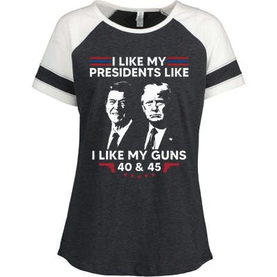 I Like My Presidents Like I Like My Guns 40 & 45 Vote Trump Enza Ladies Jersey Colorblock Tee