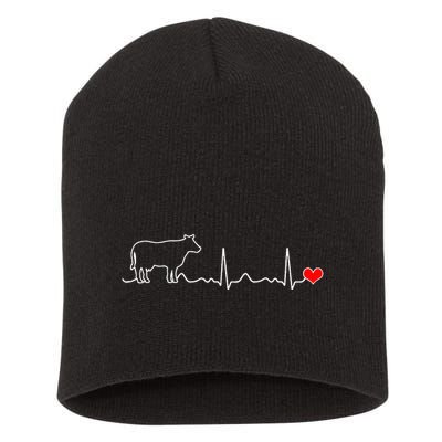 I Love My Cow Valve Ekg Heartbeat Heart Patient Short Acrylic Beanie