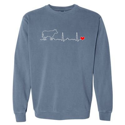 I Love My Cow Valve Ekg Heartbeat Heart Patient Garment-Dyed Sweatshirt