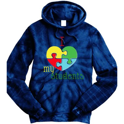 I Love My Students Autism Awareness Puzzle Teacher Gift Tie Dye Hoodie