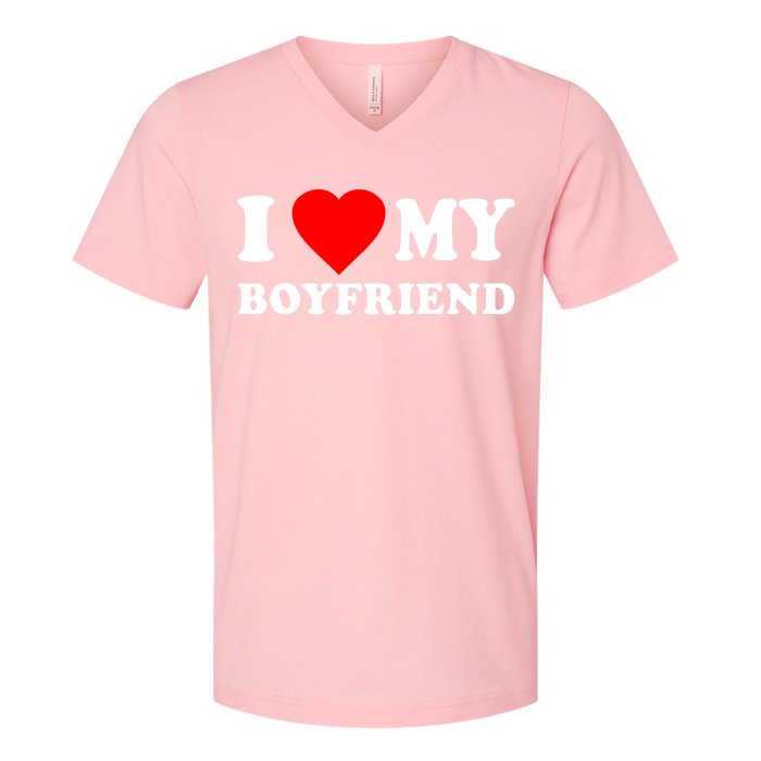 I Love My Boyfriend Design V-Neck T-Shirt