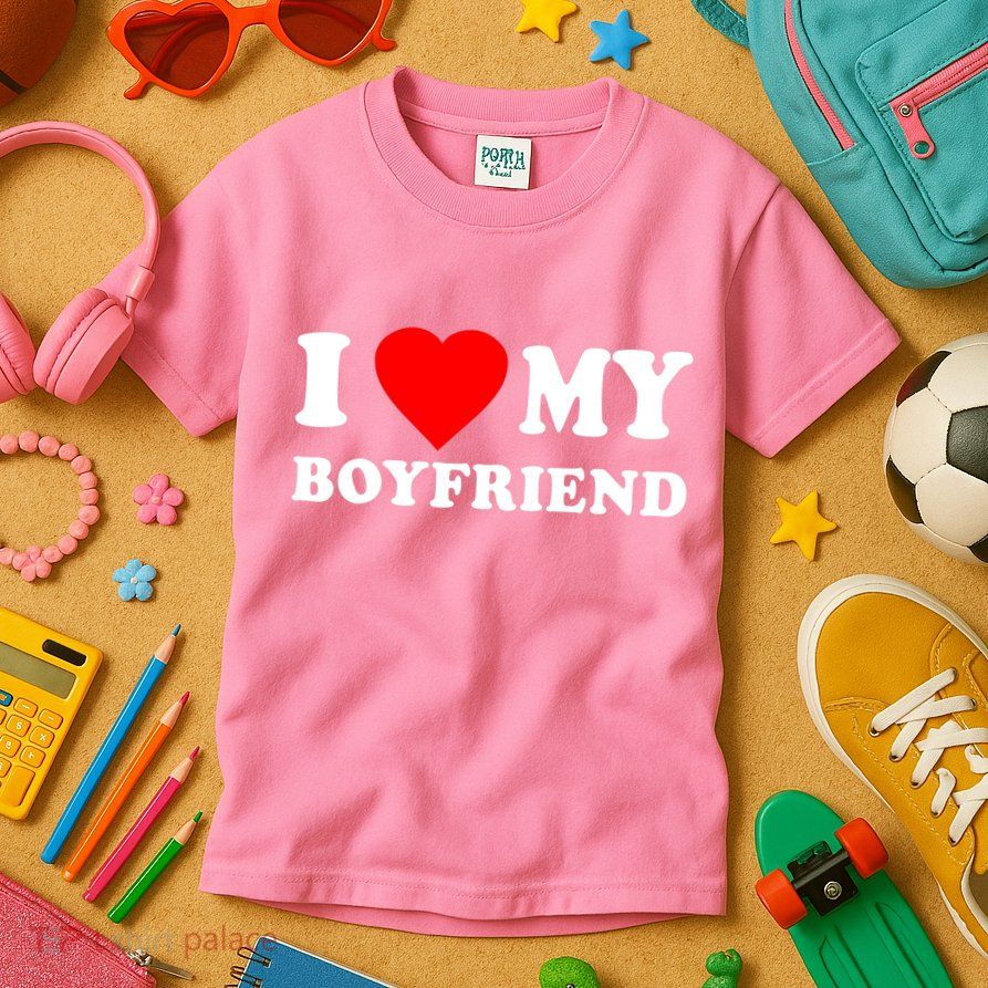 I Love My Boyfriend Design Kids T-Shirt