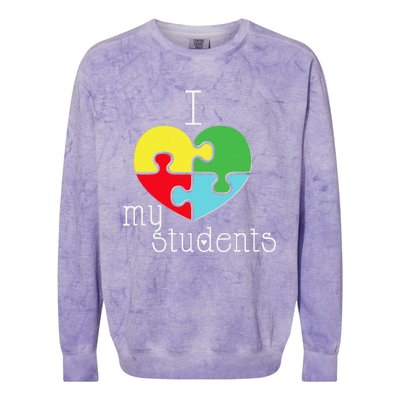 I Love My Students Autism Awareness Puzzle Teacher Colorblast Crewneck Sweatshirt