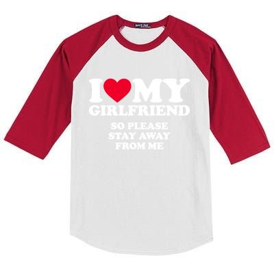 I Love My Girlfriend So Please Stay Away From Me Funny Kids Colorblock Raglan Jersey