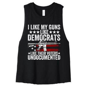 I Like My Guns Like Democrats Like Their Voters Undocumented Women's Racerback Cropped Tank