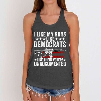 I Like My Guns Like Democrats Like Their Voters Undocumented Women's Knotted Racerback Tank