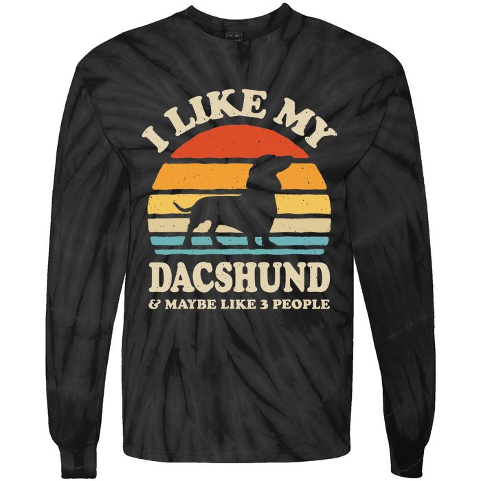 I Like My Dachshund And Maybe Like 3 People Dog Lover Retro Tie-Dye Long Sleeve Shirt