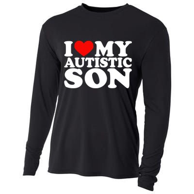 I Love My Autistic Son Gift I Heart My Son With Autism Mom Gift Cooling Performance Long Sleeve Crew