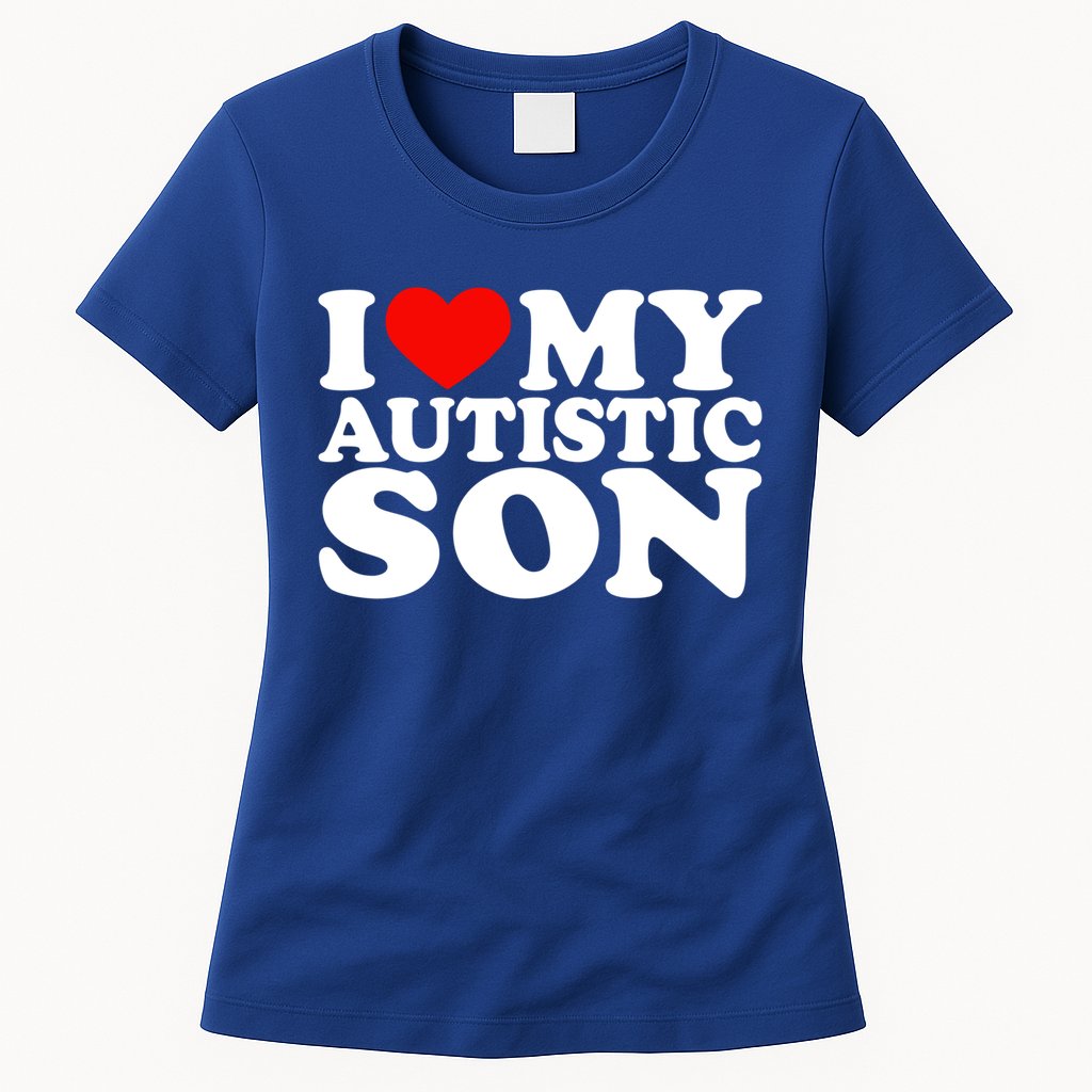 I Love My Autistic Son Gift I Heart My Son With Autism Mom Gift Womens T-Shirt
