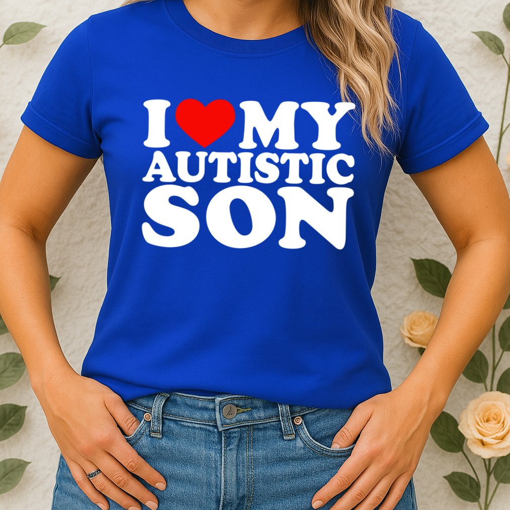 I Love My Autistic Son Gift I Heart My Son With Autism Mom Gift Womens T-Shirt