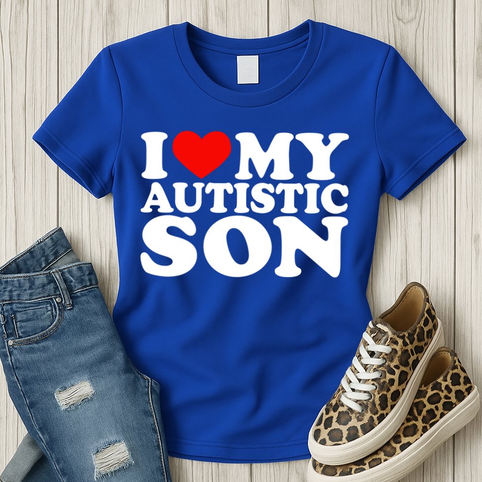 I Love My Autistic Son Gift I Heart My Son With Autism Mom Gift Womens T-Shirt