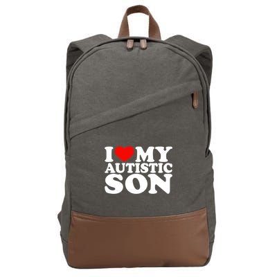 I Love My Autistic Son Gift I Heart My Son With Autism Mom Gift Cotton Canvas Backpack