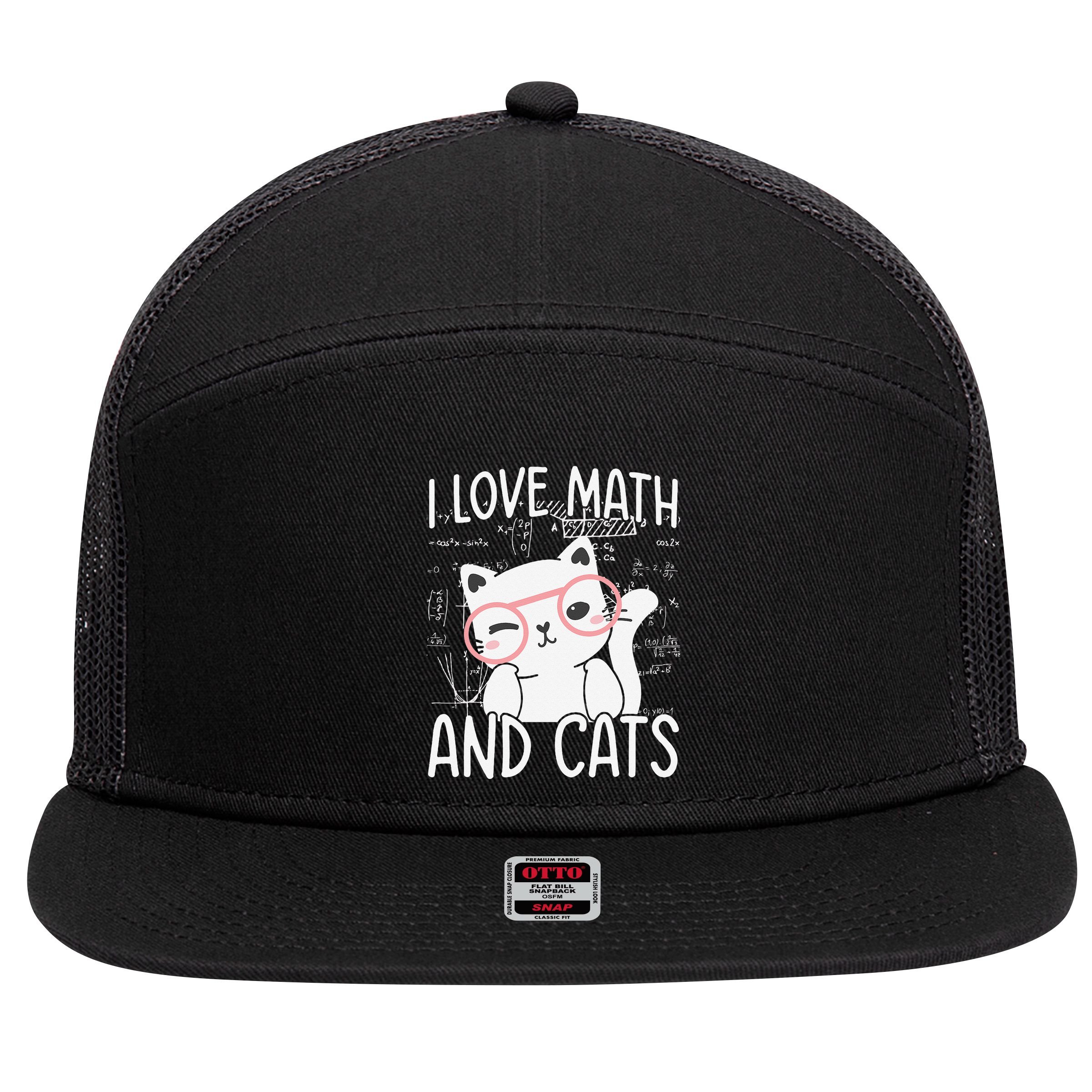 I Love Math And Cats 7 Panel Mesh Trucker Snapback Hat