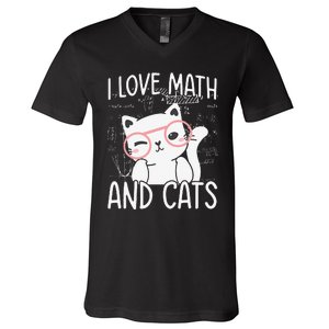 I Love Math And Cats V-Neck T-Shirt