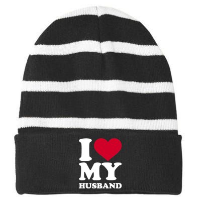 I Love My Husband TShirt Striped Beanie with Solid Band