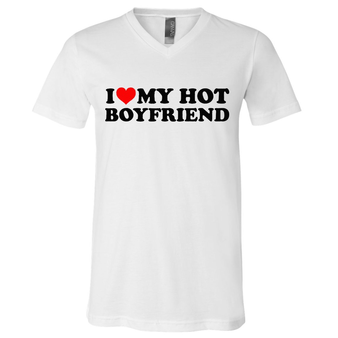 I Love My Hot Boyfriend BF I Heart My Hot Boyfriend White V-Neck T-Shirt