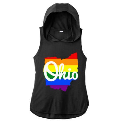 I Love My Ohio Home Script Ohio Pride Flag Ladies PosiCharge Tri-Blend Wicking Draft Hoodie Tank