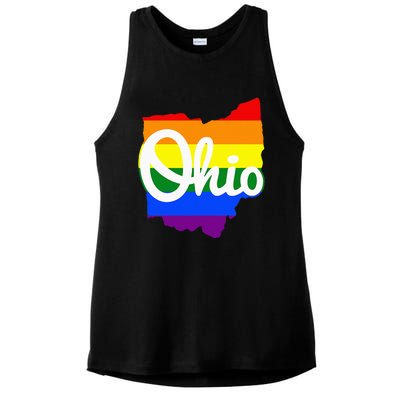 I Love My Ohio Home Script Ohio Pride Flag Ladies PosiCharge Tri-Blend Wicking Tank