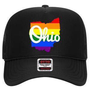 I Love My Ohio Home Script Ohio Pride Flag High Crown Mesh Back Trucker Hat