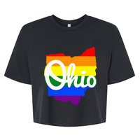 I Love My Ohio Home Script Ohio Pride Flag Bella+Canvas Jersey Crop Tee