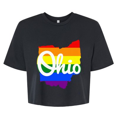 I Love My Ohio Home Script Ohio Pride Flag Bella+Canvas Jersey Crop Tee