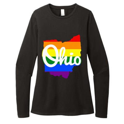 I Love My Ohio Home Script Ohio Pride Flag Womens CVC Long Sleeve Shirt