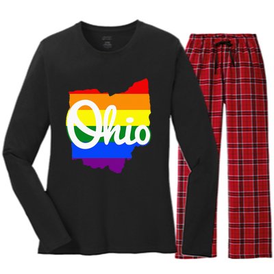 I Love My Ohio Home Script Ohio Pride Flag Women's Long Sleeve Flannel Pajama Set 