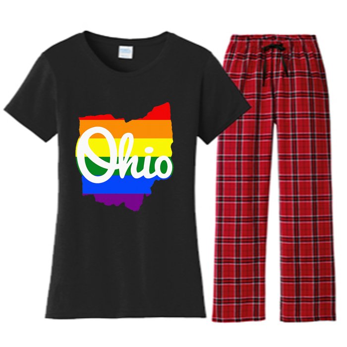 I Love My Ohio Home Script Ohio Pride Flag Women's Flannel Pajama Set