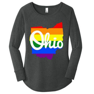 I Love My Ohio Home Script Ohio Pride Flag Women's Perfect Tri Tunic Long Sleeve Shirt