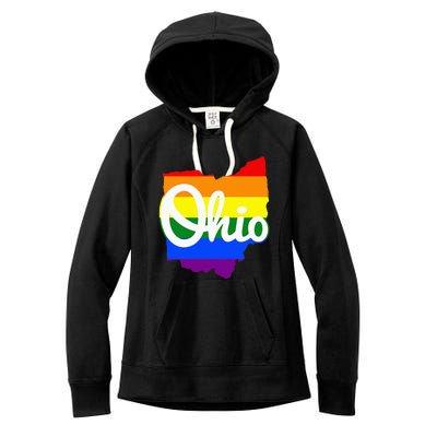 I Love My Ohio Home Script Ohio Pride Flag Women's Fleece Hoodie