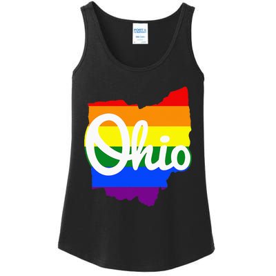 I Love My Ohio Home Script Ohio Pride Flag Ladies Essential Tank