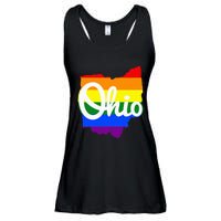 I Love My Ohio Home Script Ohio Pride Flag Ladies Essential Flowy Tank