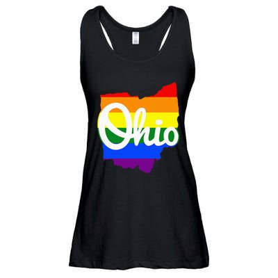 I Love My Ohio Home Script Ohio Pride Flag Ladies Essential Flowy Tank