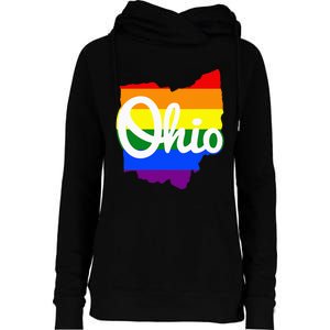 I Love My Ohio Home Script Ohio Pride Flag Womens Funnel Neck Pullover Hood