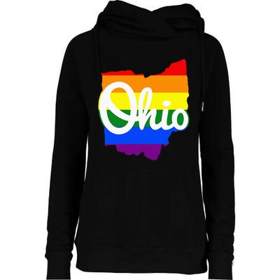 I Love My Ohio Home Script Ohio Pride Flag Womens Funnel Neck Pullover Hood