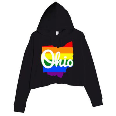 I Love My Ohio Home Script Ohio Pride Flag Crop Fleece Hoodie