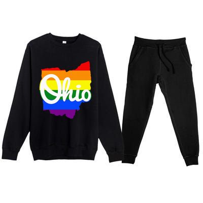 I Love My Ohio Home Script Ohio Pride Flag Premium Crewneck Sweatsuit Set