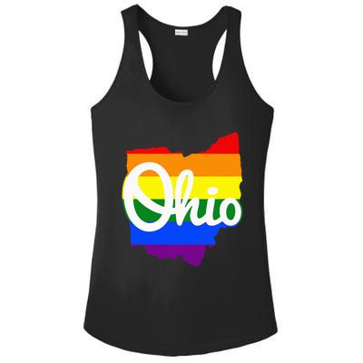 I Love My Ohio Home Script Ohio Pride Flag Ladies PosiCharge Competitor Racerback Tank